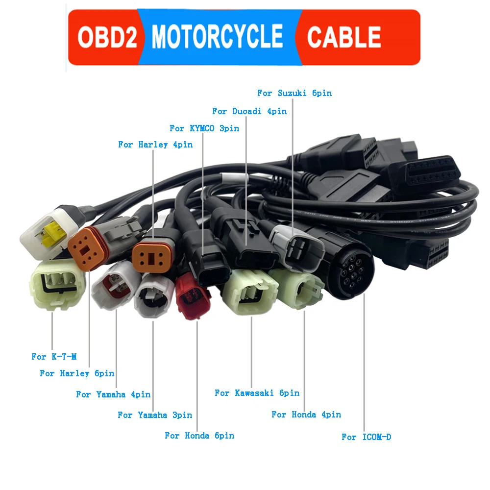 Motorcycle OBD2 Cable Motorbike Diagnostic for Honda for Suzuki for KAWASAKI for Ducadi for Yamaha for KYMCO for Harley for BMW