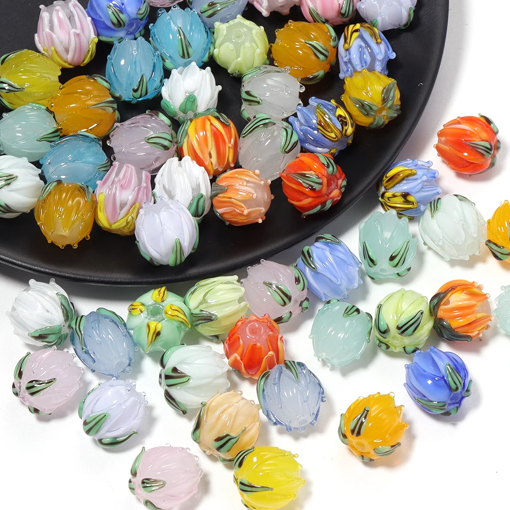 2/4 Stück bunte Lampwork-Tulpenblumenperlen, Charm-Glasperlen, lose Abstandsperlen für die Schmuckherstellung, DIY-Armband, Ohrring-Zubehör – Detail 5