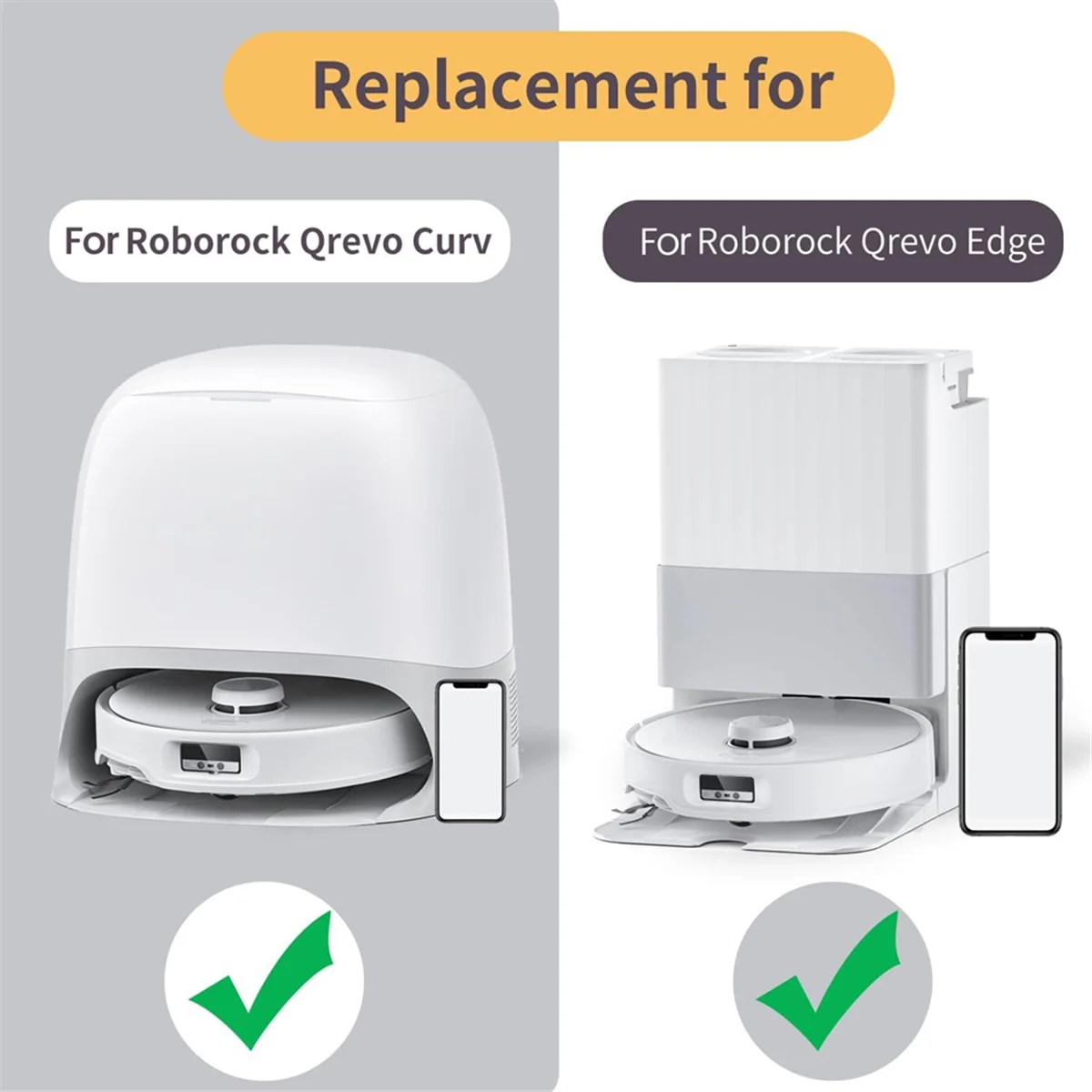 لـ Roborock Qrevo Curv، ملحقات مكنسة الروبوت بحافة كريفو، فرشاة جانبية رئيسية، فلتر Hepa، أكياس غبار من القماش