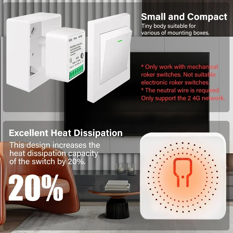 16A Tuya WiFi Smart Switch 2-way Control Switch Mini Smart Breaker Smart Life APP Control Works With Alexa Google Home Alice