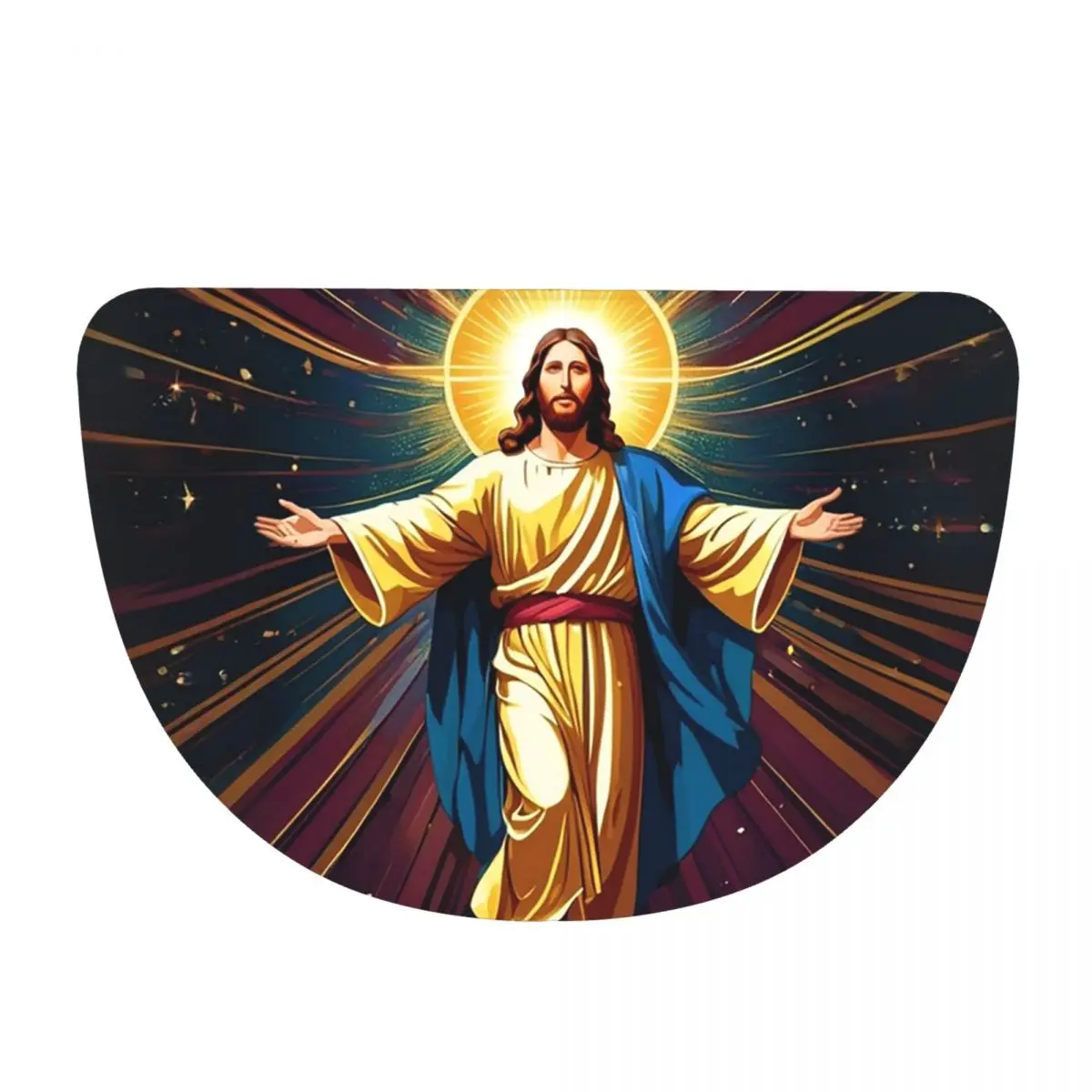 Catholicism Saints Jesus Mary Soft Flannel Half Round Doormat Non Slip Bathroom Mat Absorbent Floor Carpet for Home Bedroom