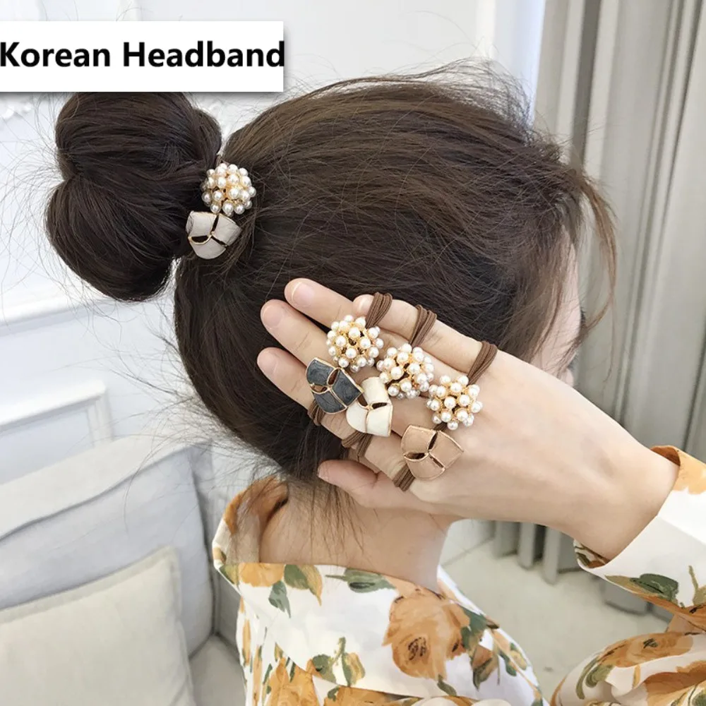 Mineral Stone Pearl Headband Double Layer Knotted Minimalism Japanese Hairband High Elastic Tie Hair Rubber Band