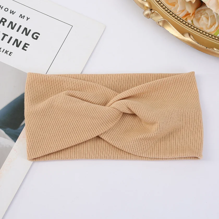 Elastischer Haarschmuck für Damen, neuer Strickfaden, Twist-Turban-Verband, solide, breite gestrickte, geknotete Yoga-Haarband, Yoga-Stirnband – Detail 9