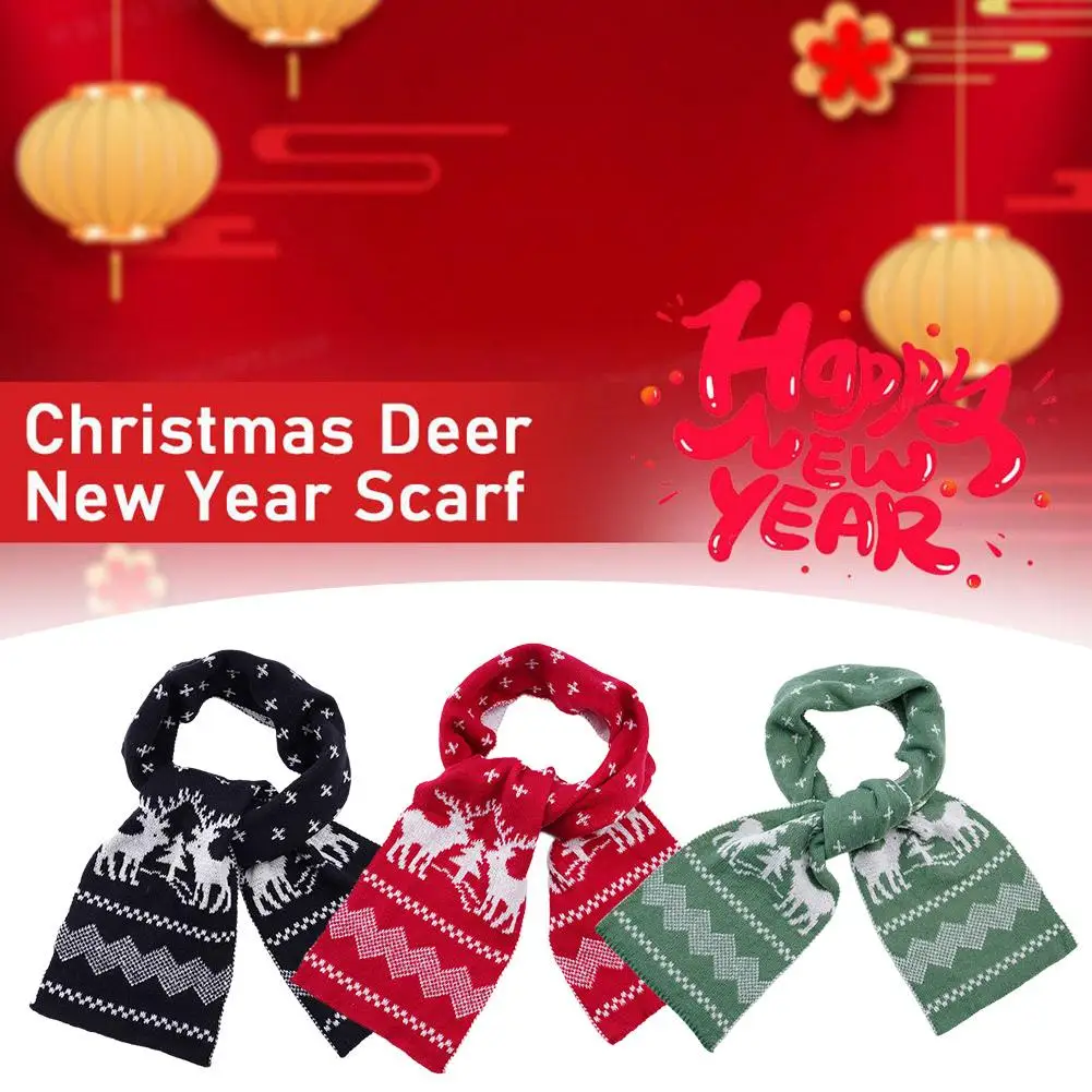 NEW Christmas Women Men Scarf Double-Sided Deer Elk Teenager Girls Boys Knitted Shawl Adult Winter Scarves Family New Year Gift