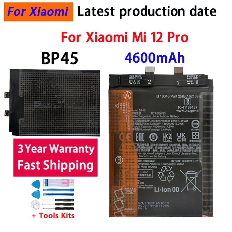 NEW 4600mAh BP45  Battery For Xiaomi Mi 12 Pro Phone Replacement Batteries Bateria Batterij
