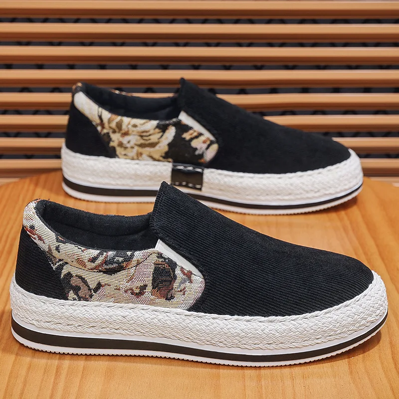 Men Shoes Men's Breathable Slip-on Casual Shoes Fisherman Loafers New Print Canvas Shoes Comfortable Lightweight Tenis Masculino