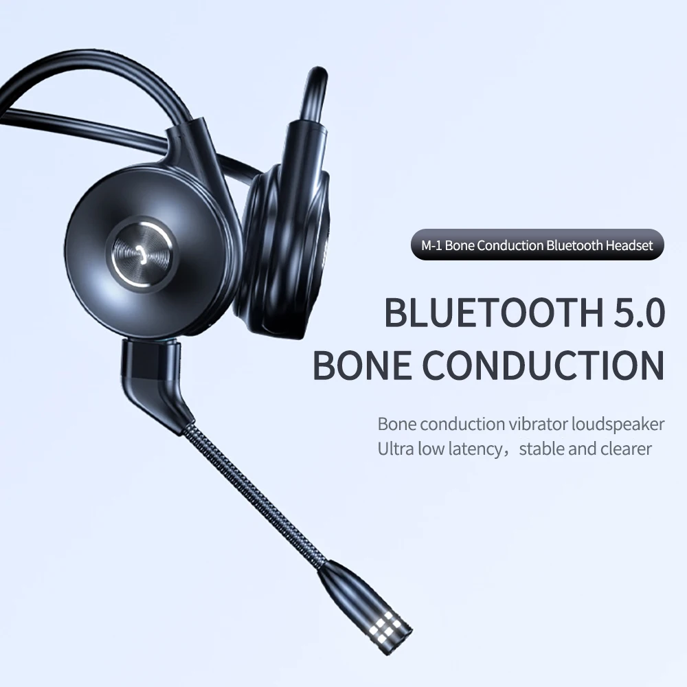 M1 Bone Conduction Bluetooth Compatible Headset High Fidelity Stereo Ear to Ear Detachable Microphone Sports Business Headset