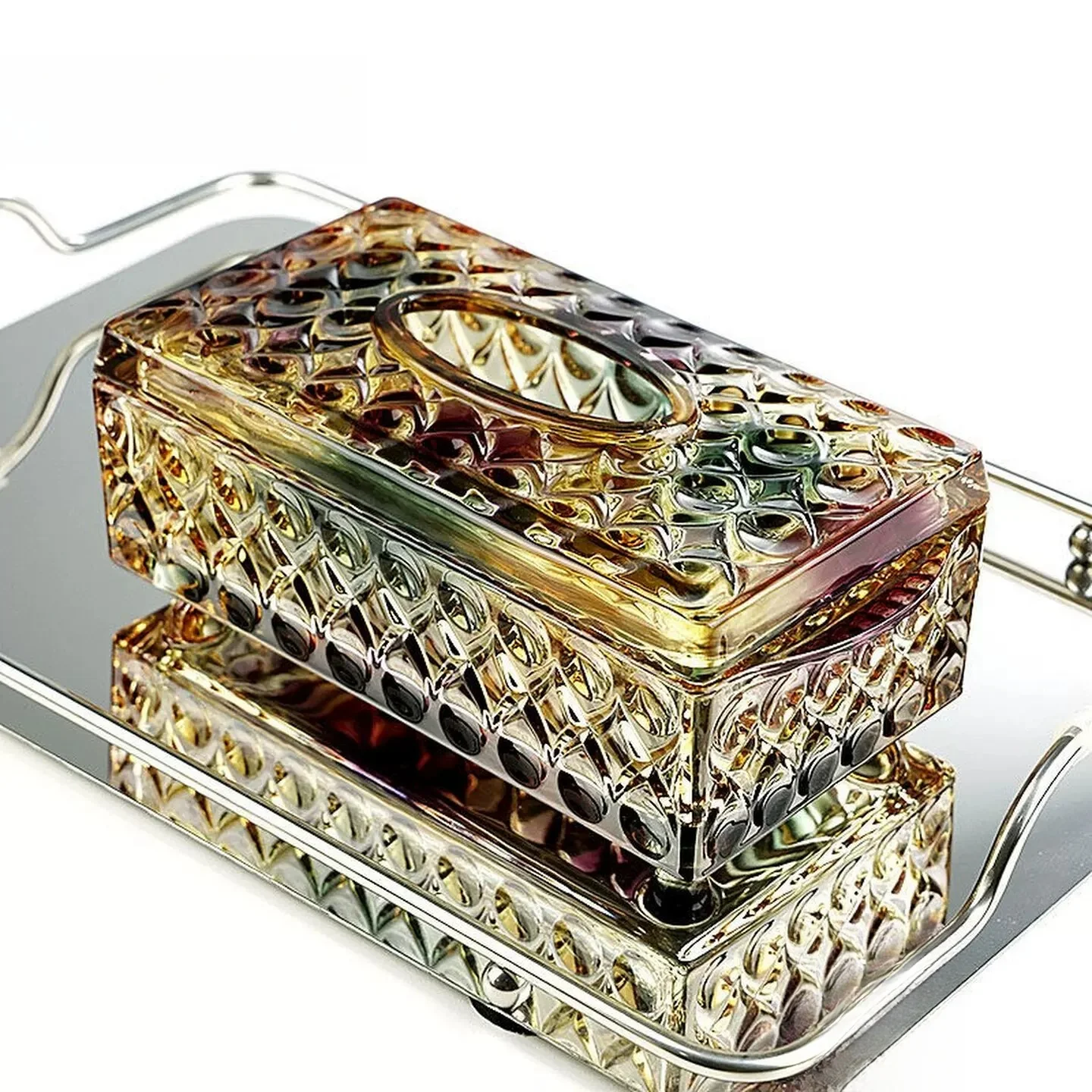 Light luxury glass paper box, living room household tissue box, high-value desktop napkin storage