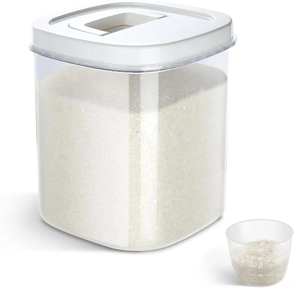 

Kitchen Bulk Food Storage Container with Measuring Cup for Flour Baking Supply Grains Pet Dog Cat Food Storage