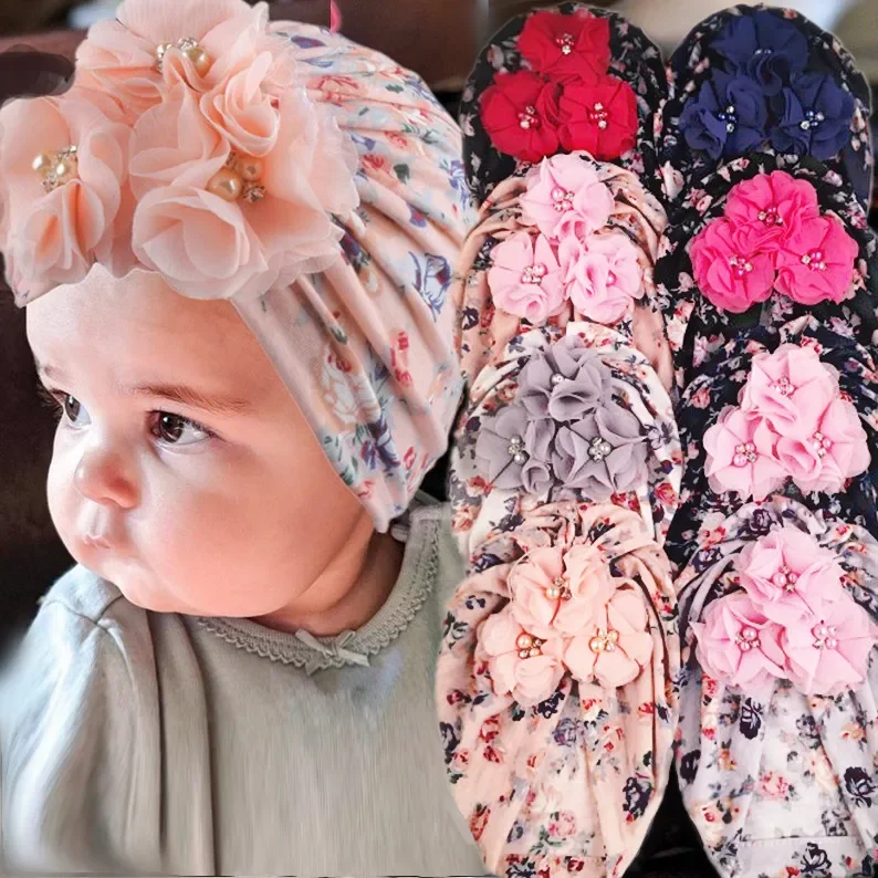 Printed four bead baby print borderless headscarf hat baby hair accessory accessories newborn bebes accesorios recien nacido