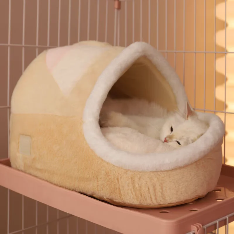 HOOPET Cat Bed Ice Cream Beige Sleeping Cage Sponge Nest Kitten Winter Warm Cat Mat Garfield Ragdoll Autumn and Winter Cat Room