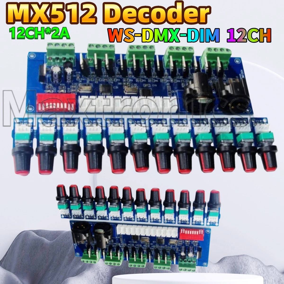 

НОВЫЙ 12-канальный декодер MX512 WS-DMX-DIM12CH, ручка диммера, 4 группы, DC12-24V, 12 каналов * 2A, контроллер DMX512 XRL3P RJ45 для светодиодной лампы