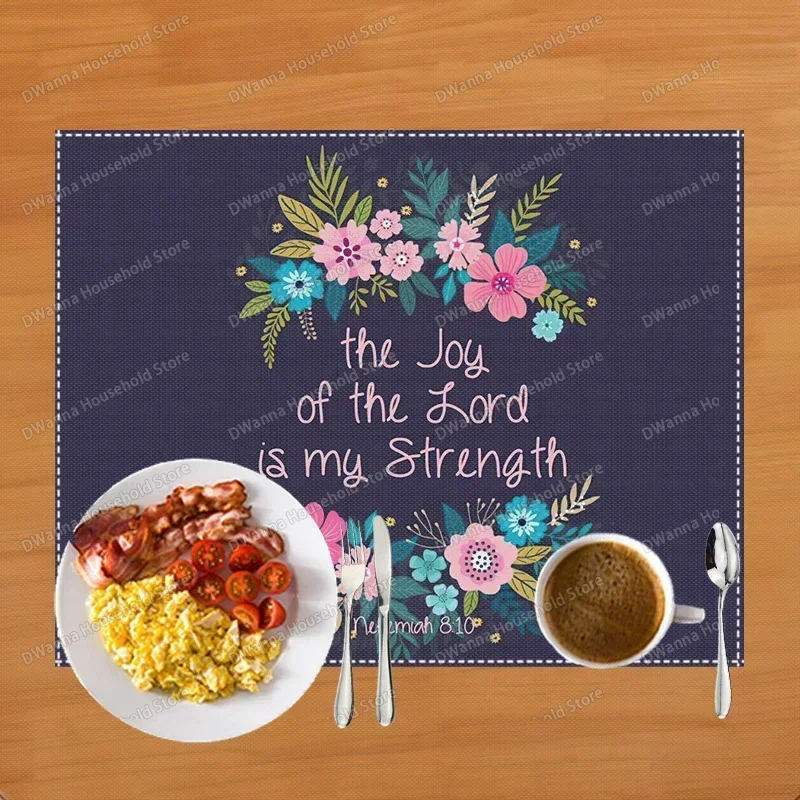 42cmX32cm Bible Verse Print Table Mat for Diner Kitchen Christian Religion Dinnerware Placemat Coffee Cup Pads Table Decor