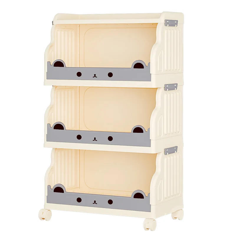 

Foldable Plastic Kids Book Storage Shelf 4-Tier Free-Standing Library Cart Living Room Toy Display Stand Lightweight