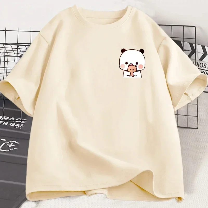 Panda Bear Bubu Dudu and Their Babies T Shirt Fashion Funny Couple T-shirt Women Fashion Casual Short Sleeve Tees Clothing