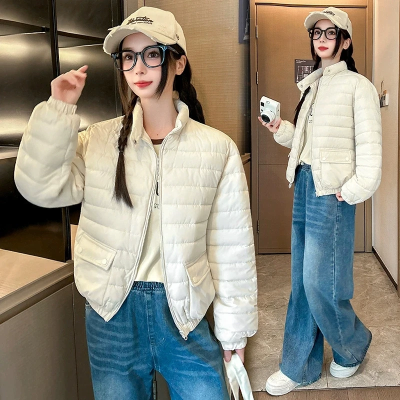 

2025 Autumn Winter Women's Lightweight Down Cotton Short Slim Solid Color Simple Warm Fragrant Parkas