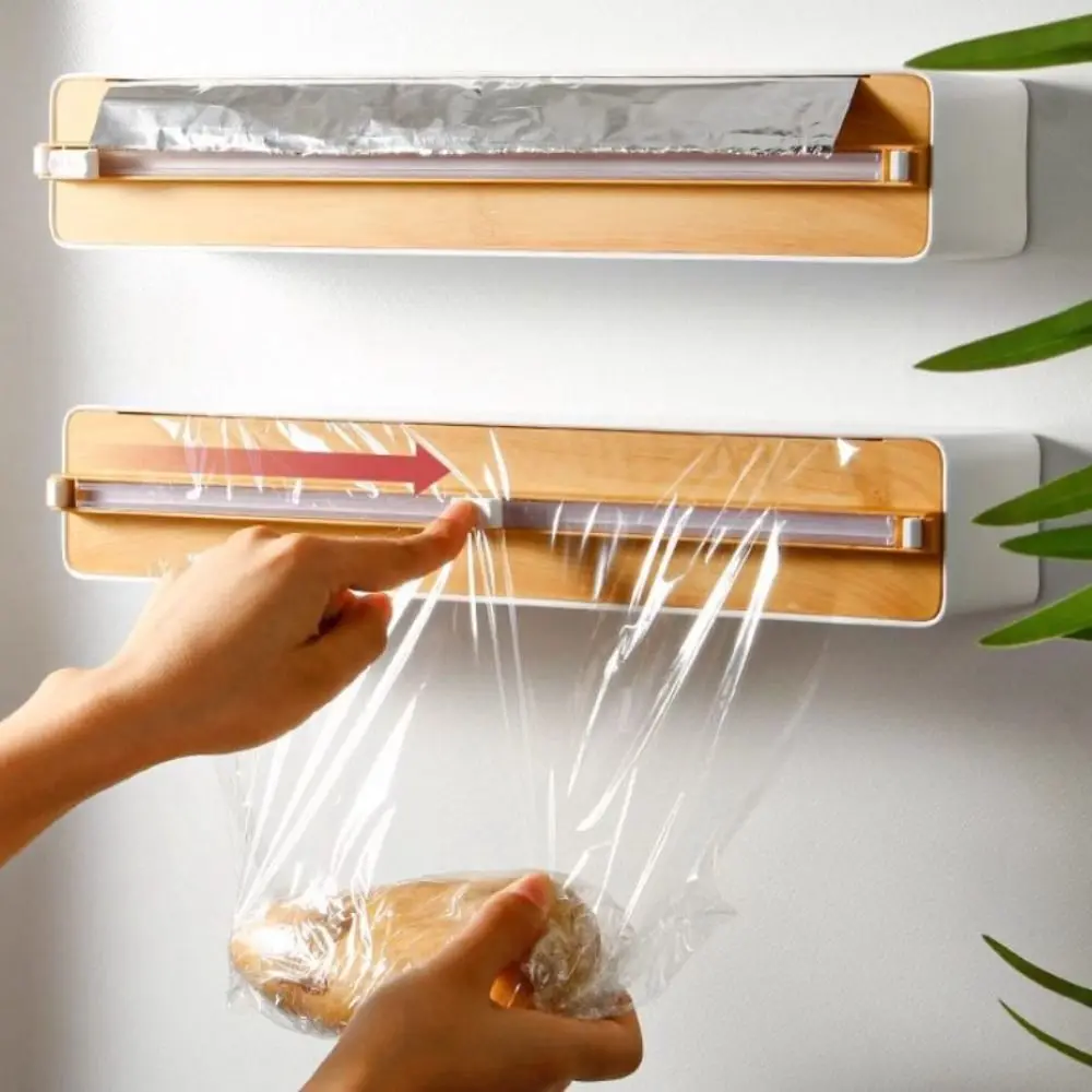 

Large 3in1 Wrap Dispenser Magnetic Wall Mount Cling Film Dispenser Cutter Stretch Self adhesive Baking Paper Cutter Kitchen Tool