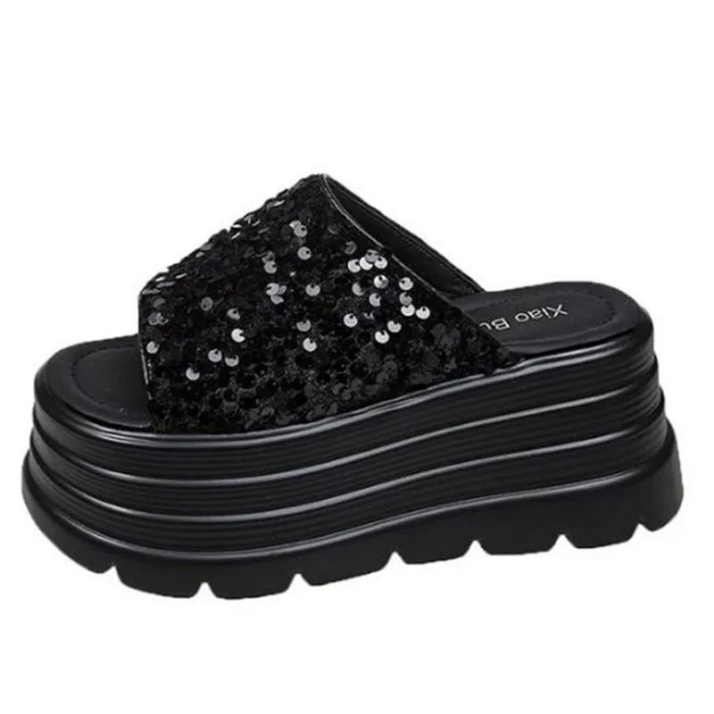 

Дизайнерские модные сандалии без шнуровки на платформе 8 см на танкетке Bling ROME Женская пляжная обувь Туфли-лодочки с открытым носком Летние тапочки