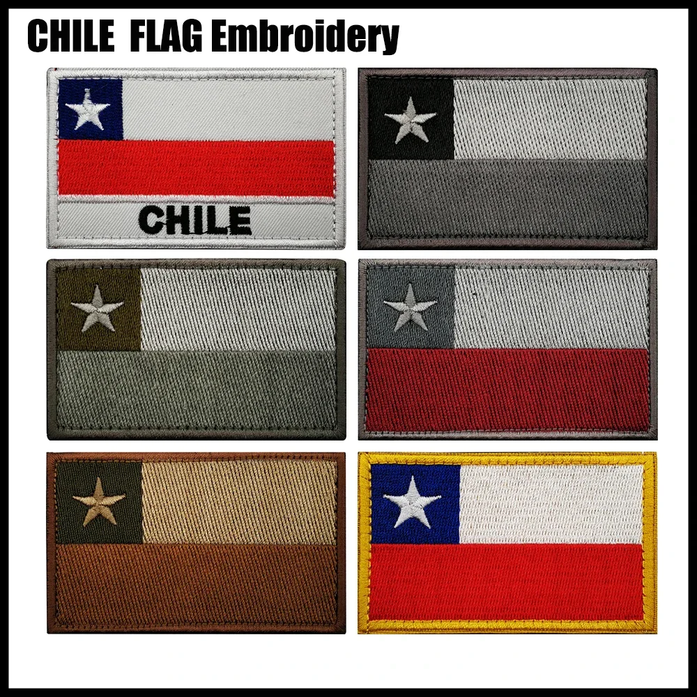 Colorful Chile National Fabric Flag Patch Of Chile Skull Head Of Chile Quality Emrboidered Flag Of Chile Patch Punshier Patch