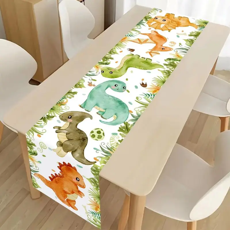 VIKAMA Kids Table Runner Dinosaur Wild Animal Jungle Leaf Print Table Decor For Birthday Baby Shower Party Dining Home Decor