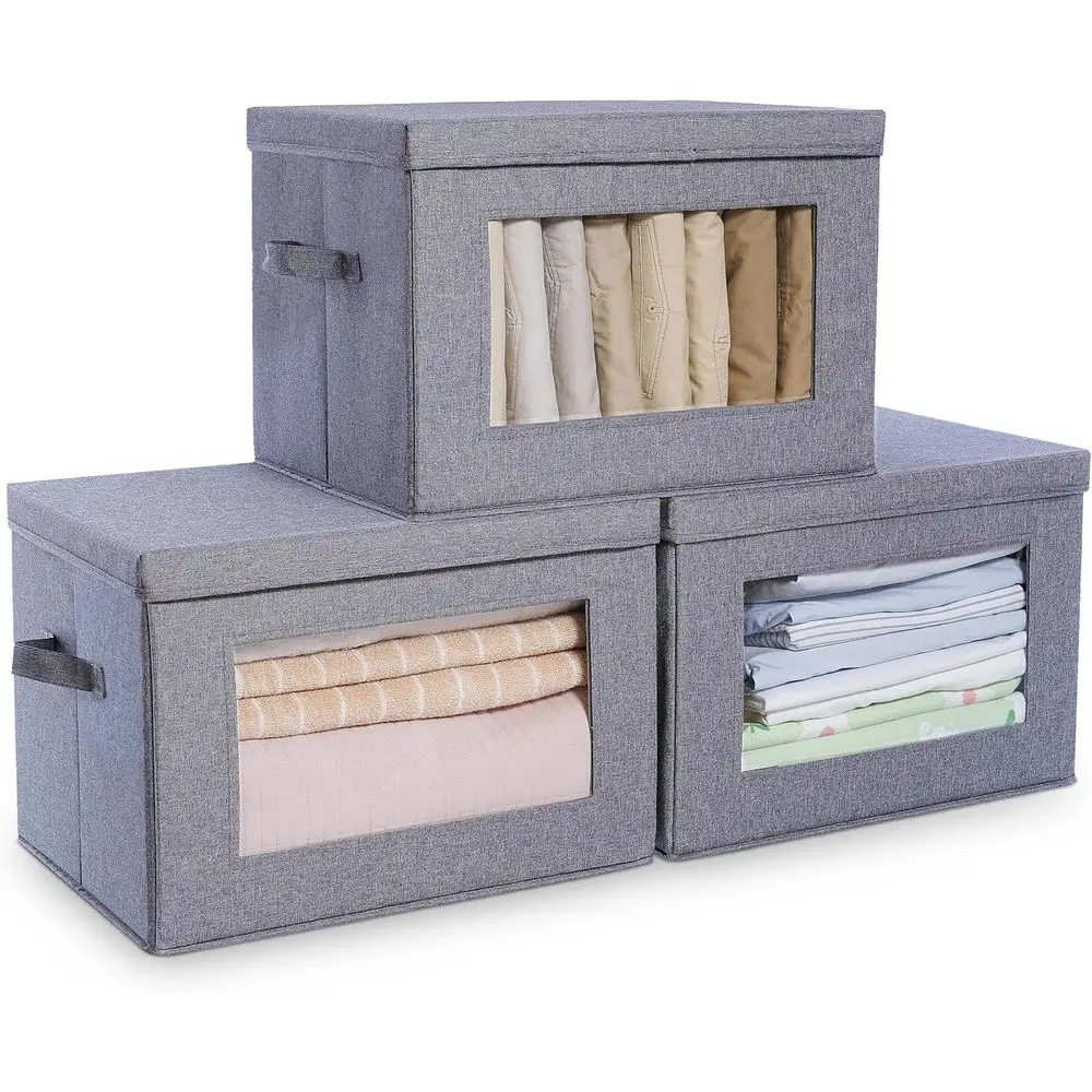 

Набор из 3 складных контейнеров для хранения с крышками, льняные складные коробки для хранения, органайзеры для шкафа или для одежды, одеял, книг