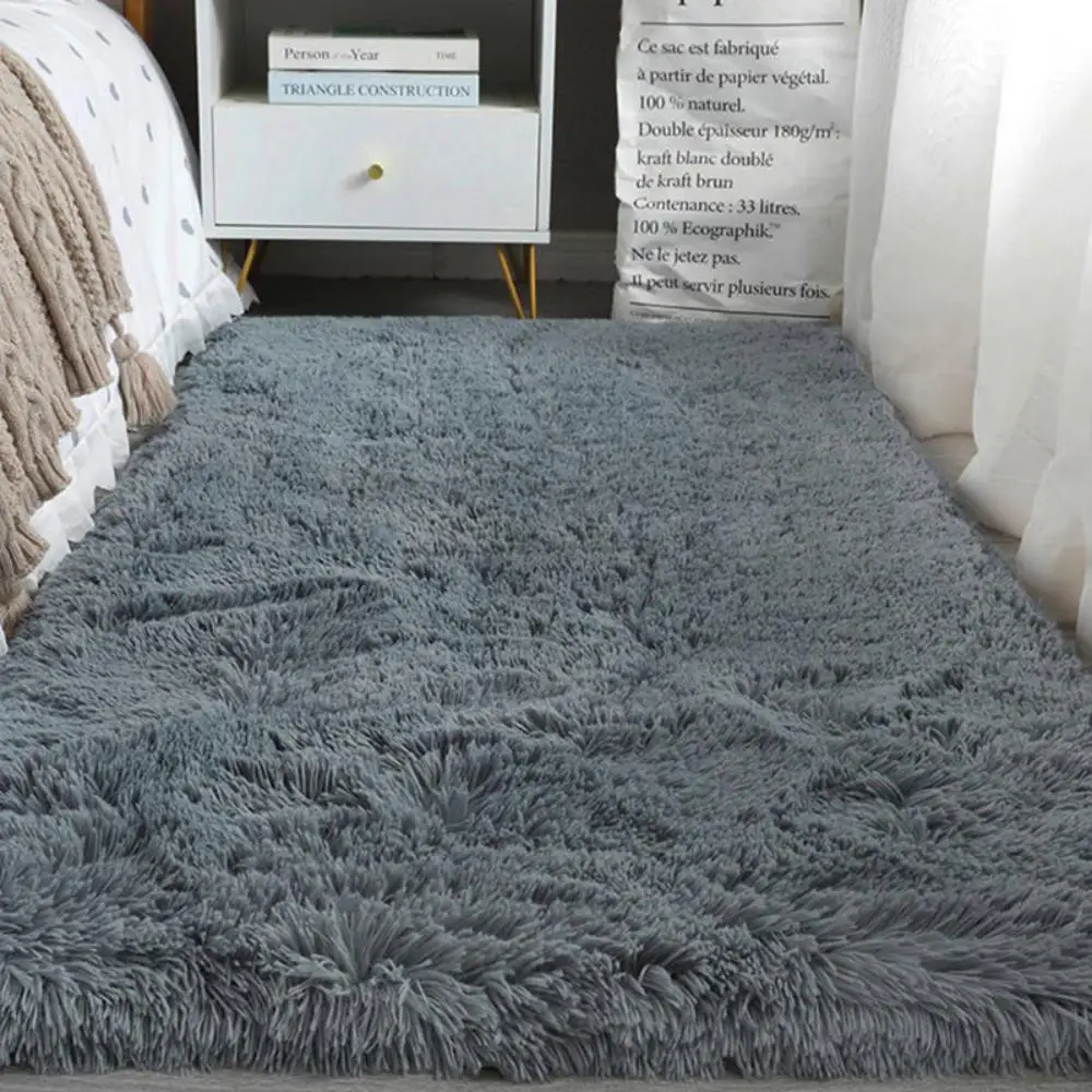 Simple Silk Wool Plush Carpet Bedroom Living Room Bed Blanket Solid Color High-Grade Soft Blanket Room Coffee Table Mat