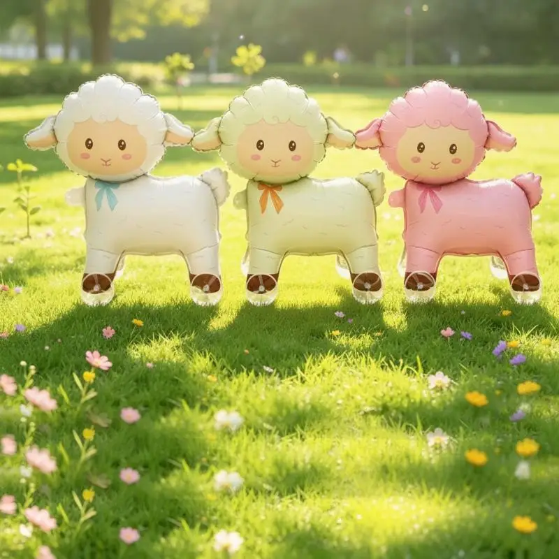 Self Standing Cartoon Sheep Walking Balloon with Wheels Safe Foil Lamb Balloon for Kids Party Home Decor