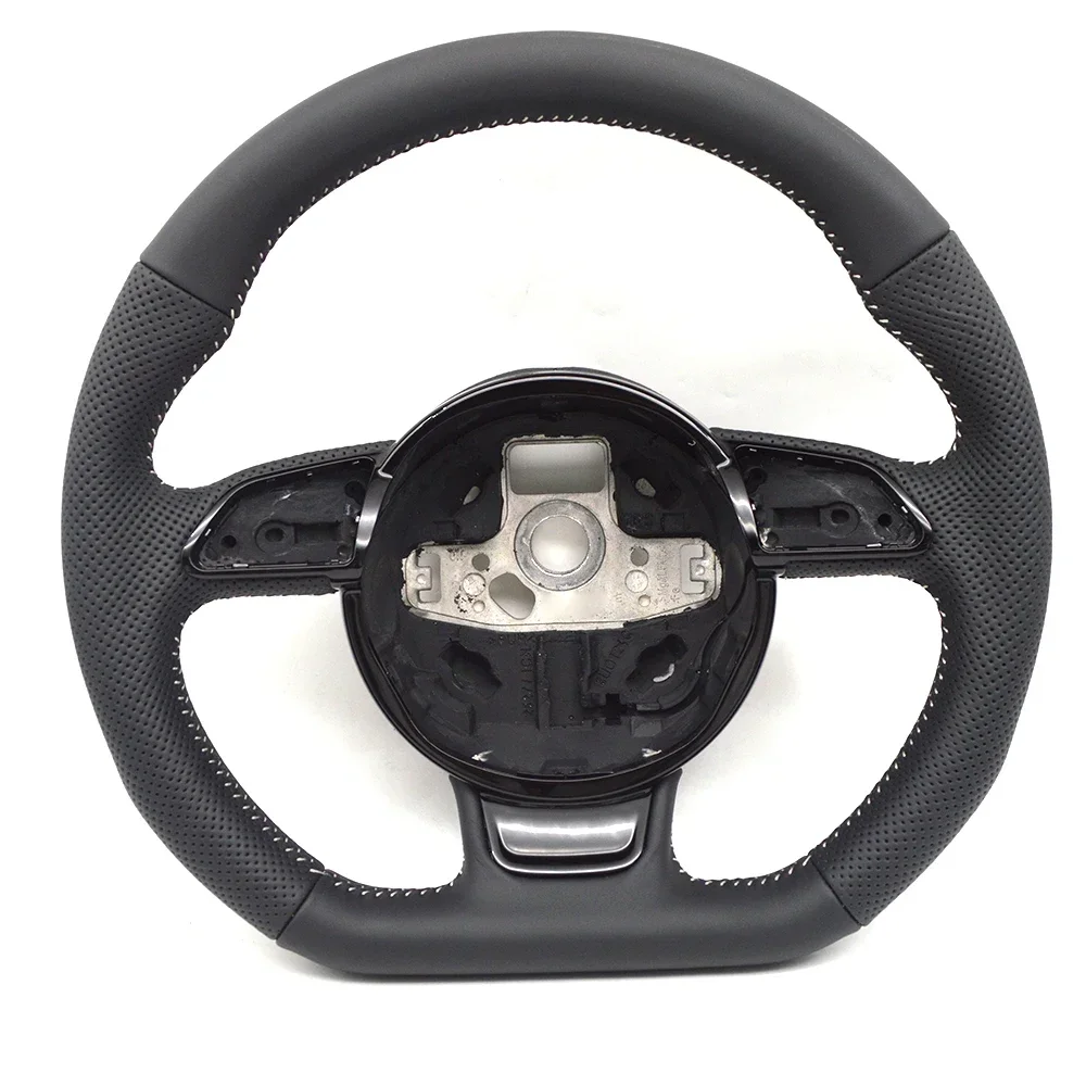 

For Audi A4 B8 Q3 A3 8V Flat Bottomed White Stitching Perforated Leather Multifunctional Steering Wheel With Key Frame Base