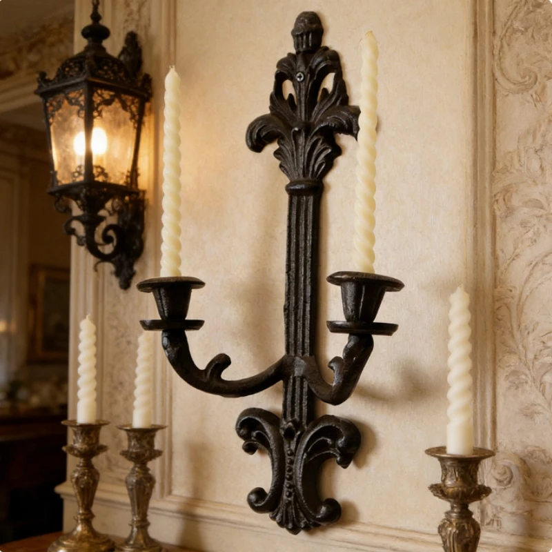 

Европейский винтажный настенный подсвечник из чугуна, кованый, в деревенском стиле, для домашнего декора
