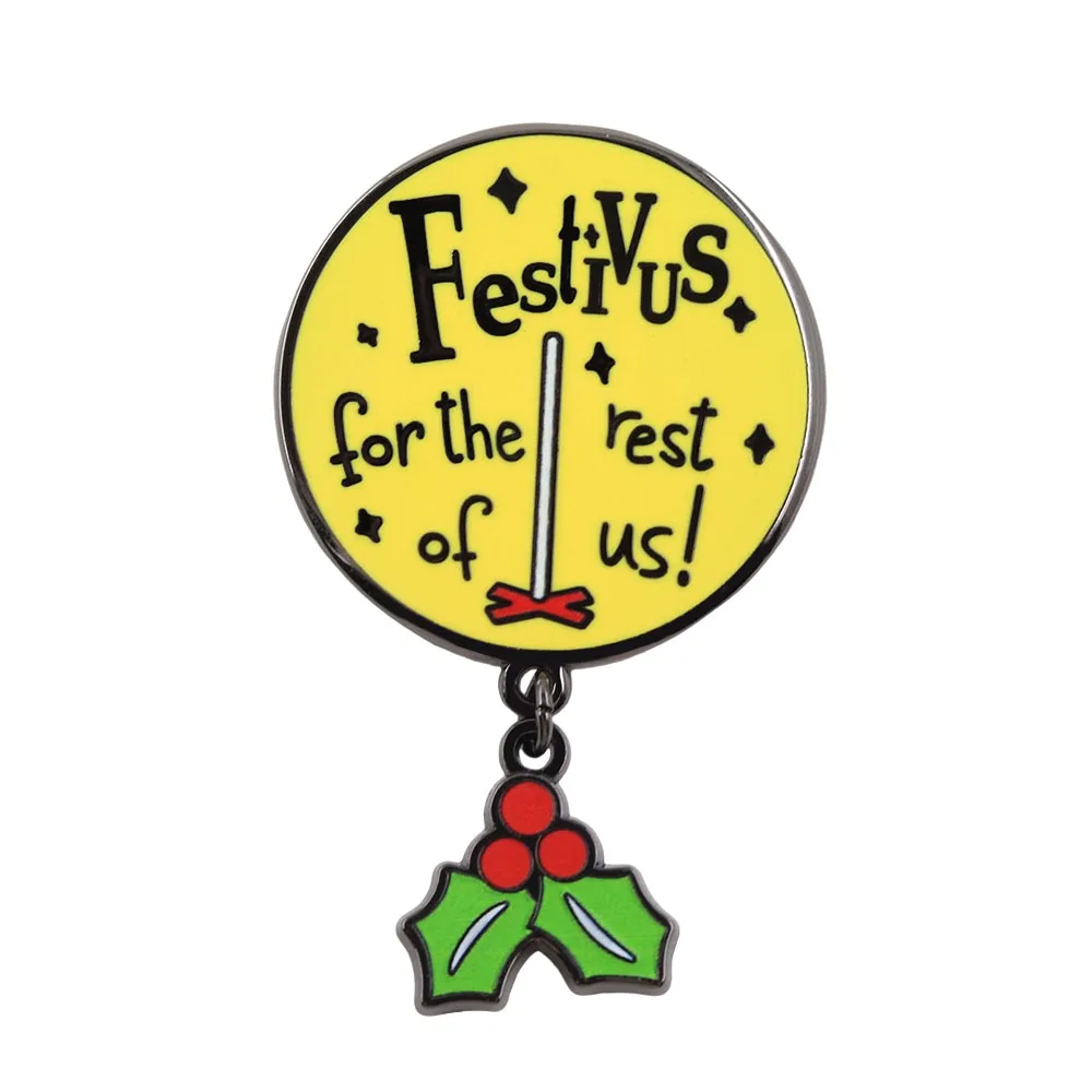 Festivus für uns alle Emaille-Brosche Seinfeld Feiertags-Reversnadel Festivus-Stange mit Stechpalmen-Anhänger als festliches Geschenk – Detail 1