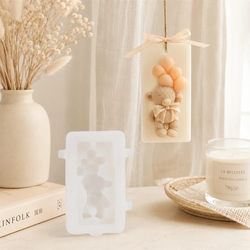 3D Teddy Bear Balloon Candle Mold Silicone Hanging Wax Tablet Mold DIY Aromatherapy Pendant Making Supplies Birthday Gift Decor view 5