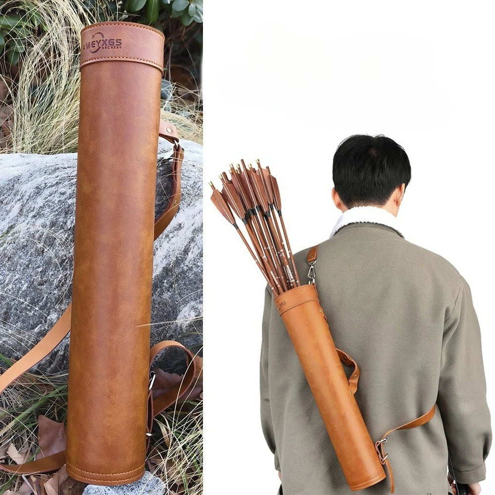 

Archery Arrow Quiver Traditional PU Leather Shoulder Bag Back Holder Bow Hunting Leather Back Quiver Brown Ambidextrous