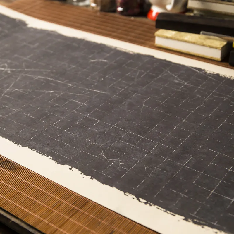 インクブラック擦り紙ロール-34cm-x-15m、半熟玄紙（書道・絵画用）、ヴィンテージ空白巻物