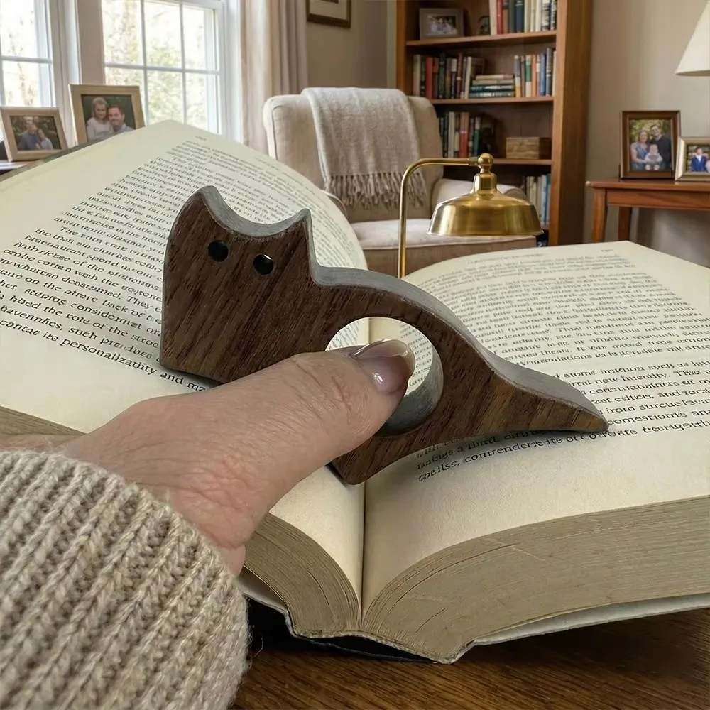 One Hand Operation Thumb Page Holder Page Turning Fixed Fast Reading Aid Wooden Cat Bookmark Finger Hole Thumb Support