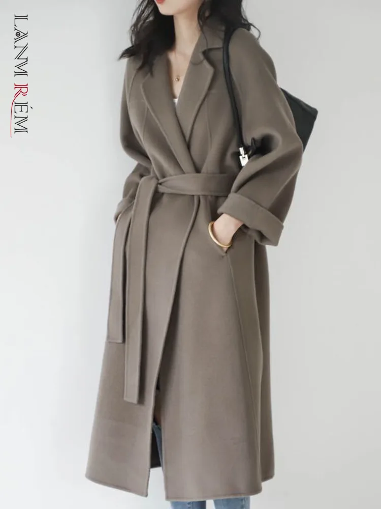 

LANMREM Double Sided Cashmere Coat For Women Medium Knee Length Loose Woolen Coats Female 2024 Fashion Autumn Winter 2DA8106