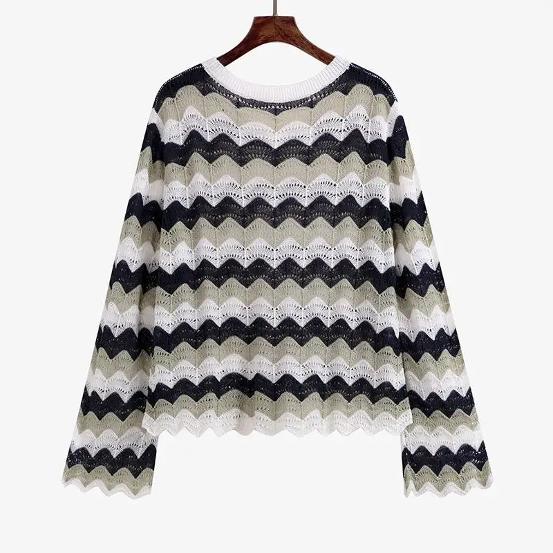 Plus Size Women Clothing 4XL 5XL 150kg Spring Striped Sweater Large Size Tops Woman Thin Pull Femmes Big Size Knit Outerwear