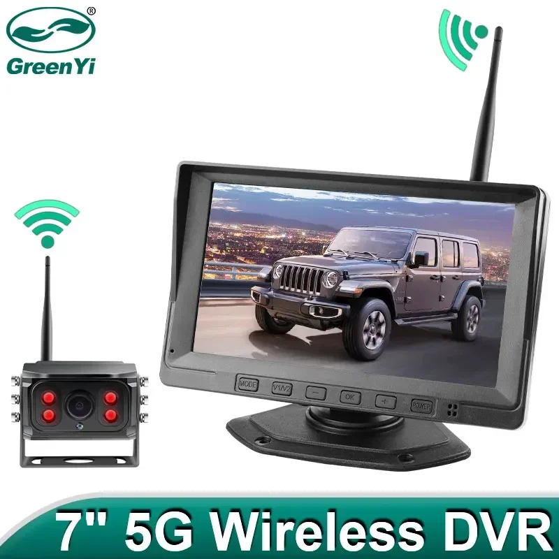 GreenYi 7 дюймов 5G беспроводной IPS автомобильный монитор грузовик автобус 1080P автомобильная камера заднего вида комплект цифровой сигнал для телефона iPhone Android