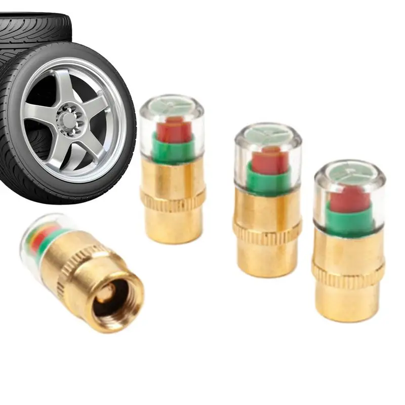 Car Tire Pressure Valve Stem Cap Tire Valve Caps Tire Gauge Caps 4X Tire Pressure Cap Car Tire Air Caps 3 Colors Alarm Tire