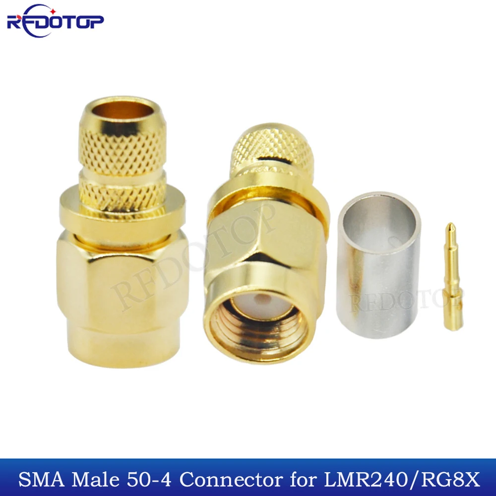 

10Pcs/Lot SMA Type Crimp Connector SMA Male/RP SMA Male RF Coaxial Adapter for LMR240 4D-FB RG59 RG8X Coax Cable