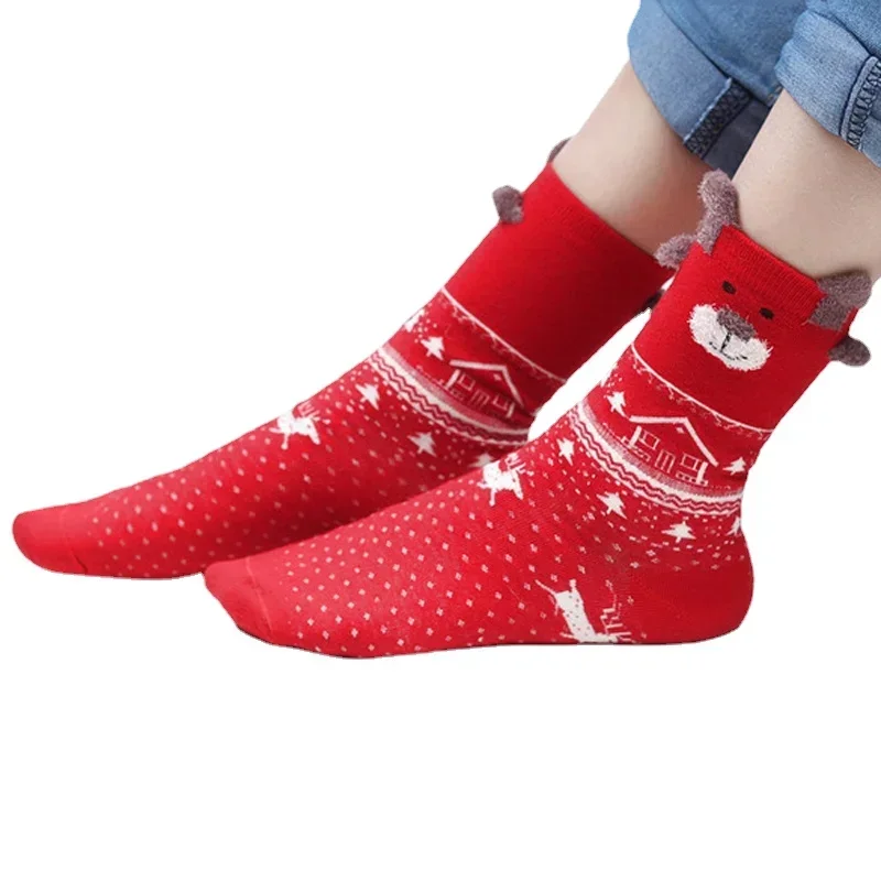 Calzini da donna natale inverno autunno Kawaii cotone Beige rosso kaki ragazze carino calzino per donna DT113