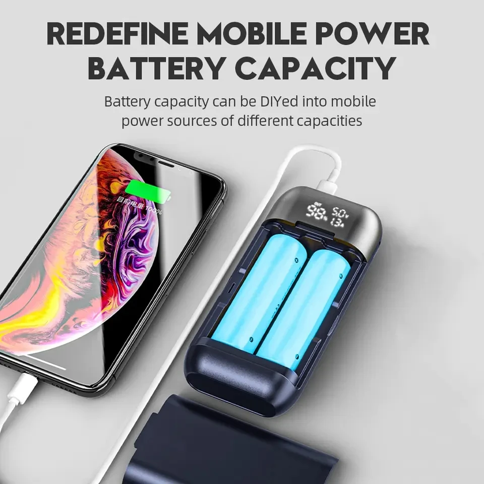 18650 Battery Charger Case DIY Power Bank Box Portable QC3.0 PD 18W Fast Charging Case for 18650 21700 20700 Lithium Batteries