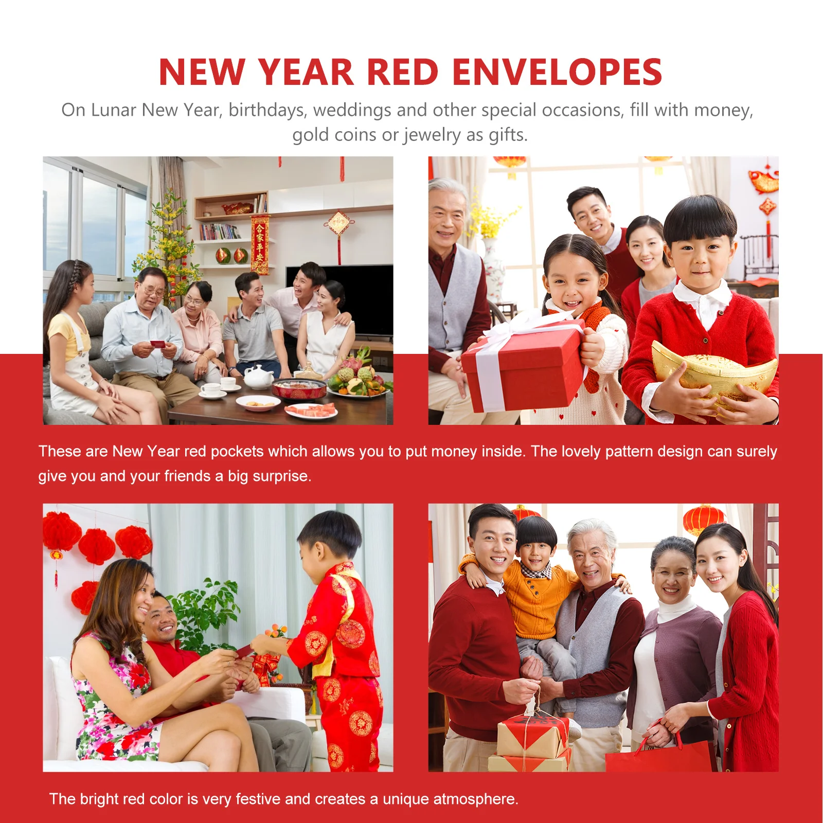 

12Pcs Paper Cartoon Red Envelopes Creative Red Packets for Chinese New Year Money Gifts Lucky Envelopes