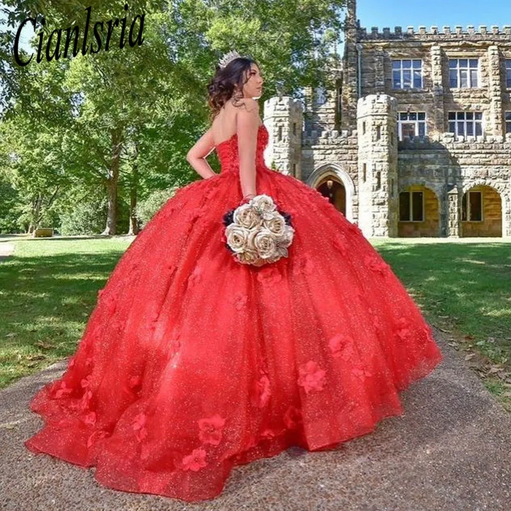

2025 принцесса с красными блестками и аппликациями, платья Quinceanera, расшитое бисером платье для выпускного вечера, сладкое платье 16, Vestidos De 15 Años