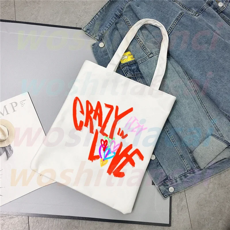 ITZY Logo Kpop Kore Kız Grubu Ulzzang Alışveriş Çantası Baskı Kanvas Tote Çanta Çanta Kadın Çantası Harajuku Omuz Çantaları