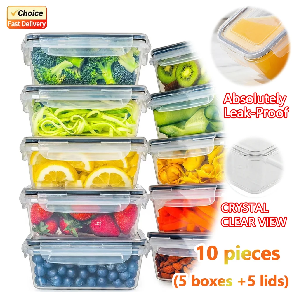 Juego de Recipientes Transparentes para Almacenamiento de Alimentos para Cocina 2026, Aptos para Microondas, Lonchera Multifuncional de Plástico con Tapa Hermética a Prueba de Fugas
