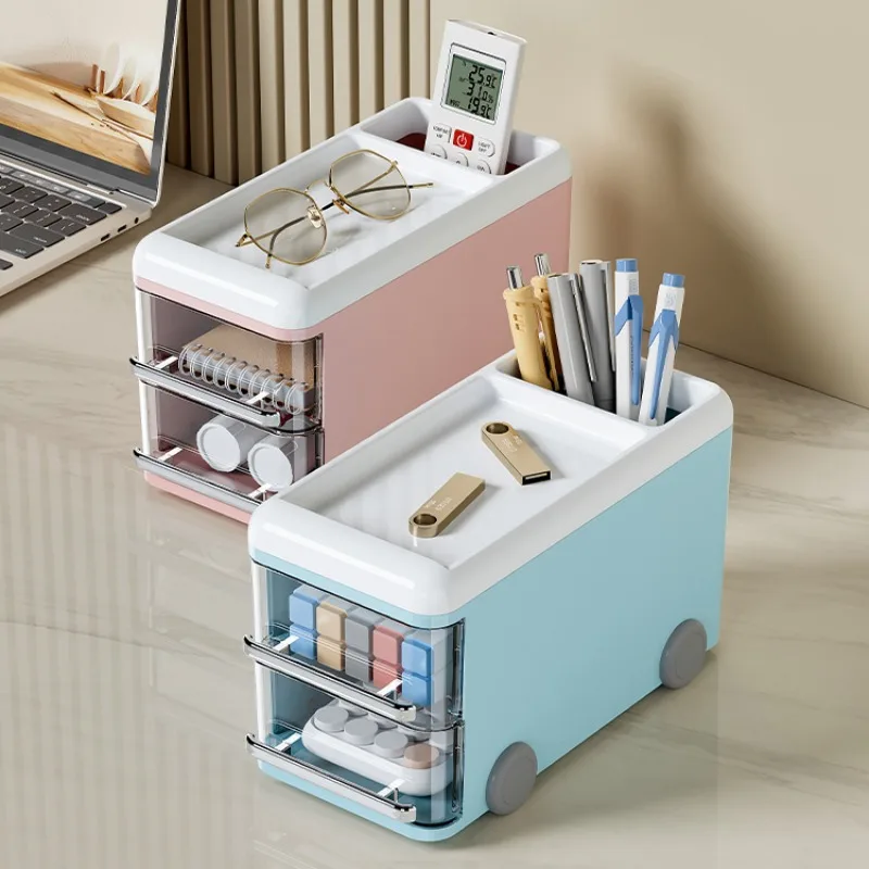 

ABS+PS+PP Cartoon Pen Holder - Student Desktop Organizer with Transparent Drawer-Style Storage Box for Books and Other Items