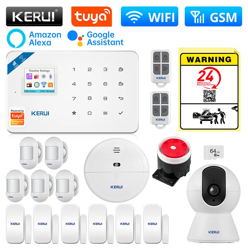 

Система сигнализации KERUI W181 WIFI GSM Домашний комплект Tuya Smart APP Alexa Датчик движения Детектор двери Датчик звука Сирена IP-камера