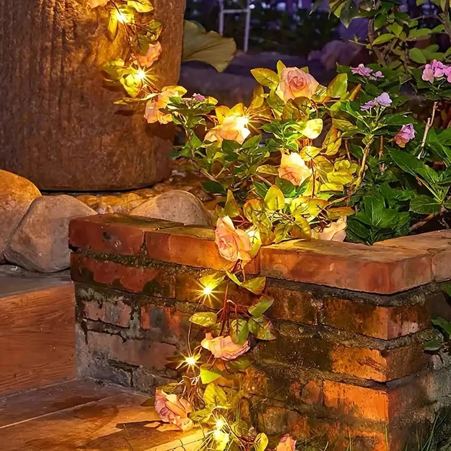 

Solar Flower String Light Outdoor Champagne Rose Garland Waterproof Solar Powered Decor Fairy Lights for Fence Yard Garden Bed