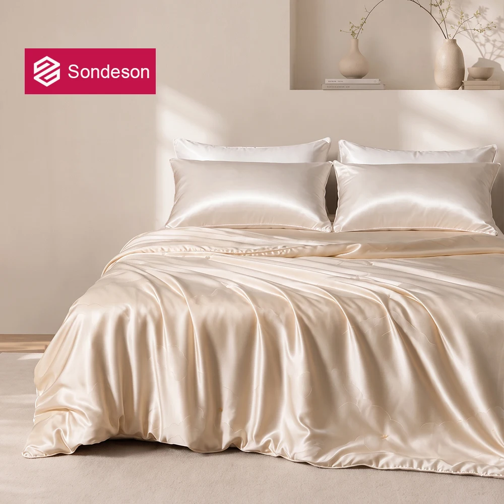 Sondeson Natural 100% Mulberry Silk Quilt Luxury Jacquard Comforter Duvet Insert Twin Queen King All Season Soft Bedding Blanket