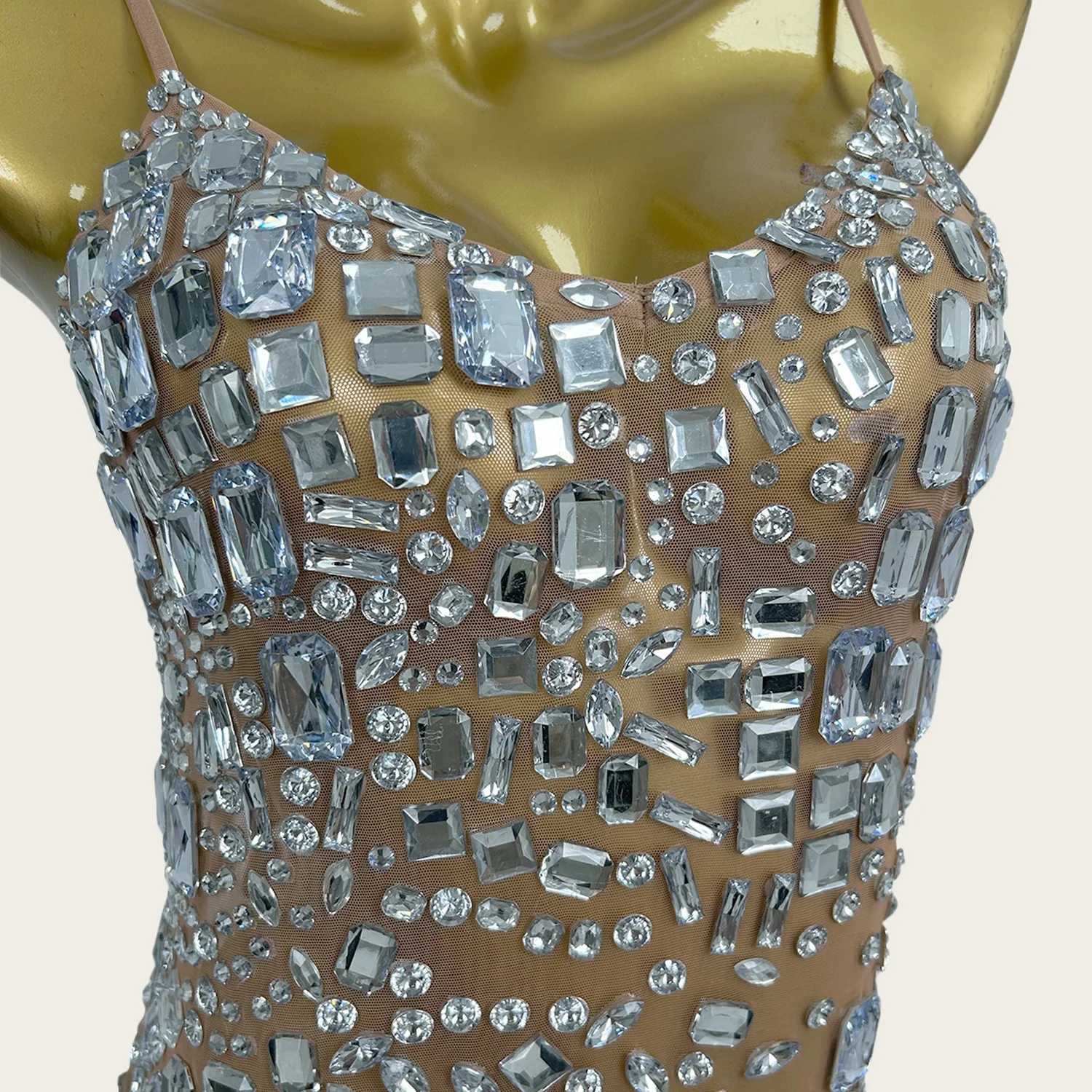 Fangcun Glitzernde Kristalle Luxus Abendkleid Sexy Frauen Geburtstag Party Abendkleid Durchsichtiges Mesh Kleid High-end Sexy Couture